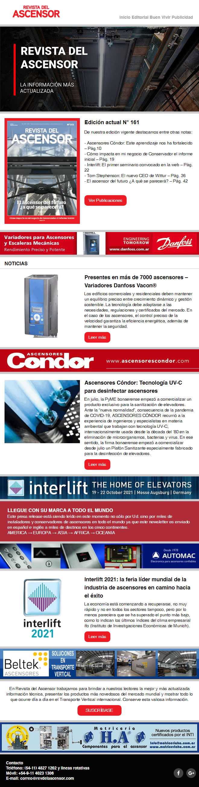 Presentes en más de 7000 ascensores – Variadores Danfoss Vacon - Ascensores Cóndor: Tecnología UV-C para desinfectar ascensores - Interlift 2021